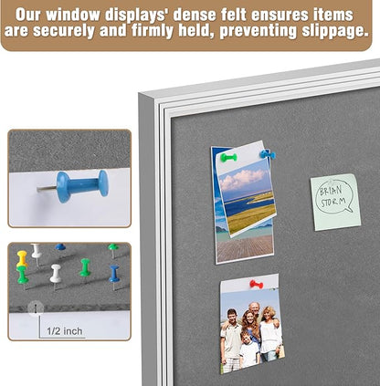 48"x34" Enclosed Bulletin Board, Outdoor Lockable Weather-Resistant Aluminum Cork Noticeboard for School & Office, Silver Frame w/Grey Flet