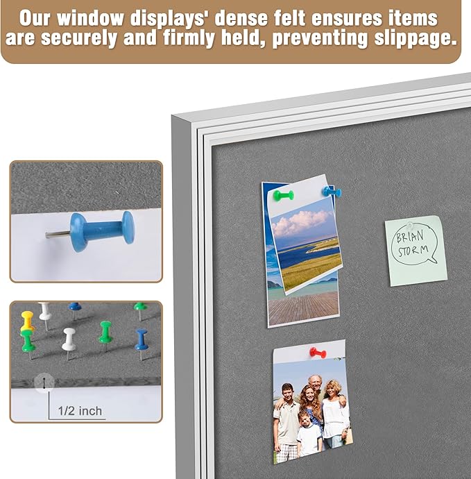 26"x20" Enclosed Bulletin Board, Outdoor Lockable Weather-Resistant Aluminum Cork Noticeboard for School & Office, Silver Frame w/Grey Flet