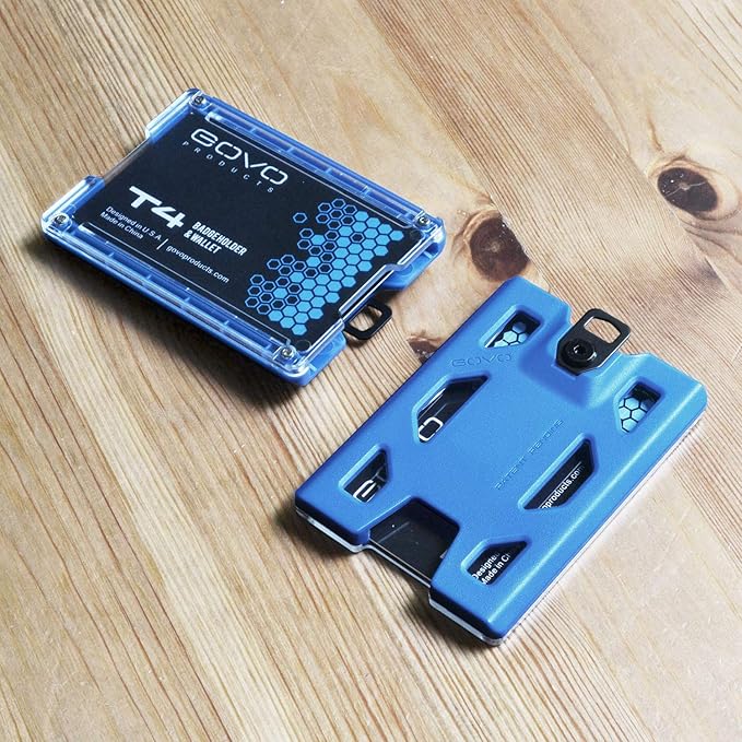 GOVO T4 Badge Holder No-Clip Version - Durable Polycarbonate ID Card Holder Holds 1 to 4 Cards (Blue)