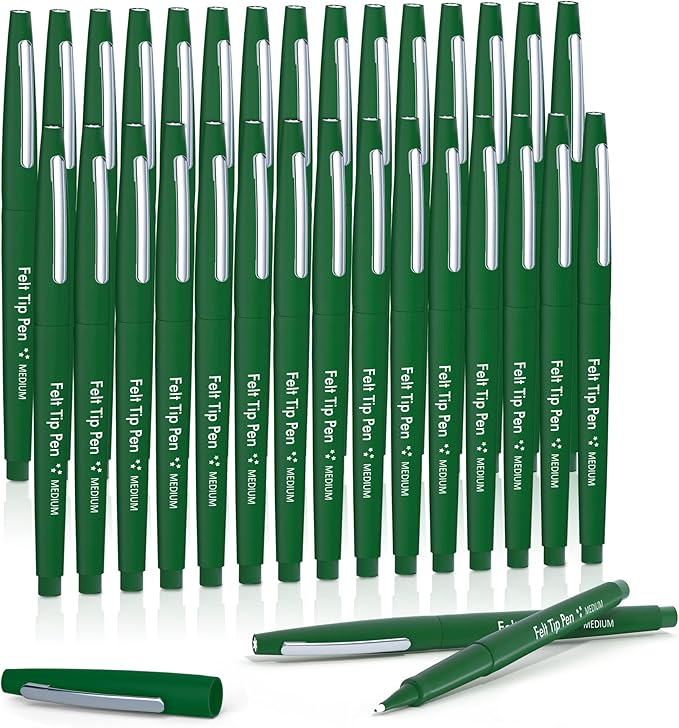 Lelix Felt Tip Pens, 30 Green Pens, 0.7mm Medium Point Felt Pens, Felt Tip Markers Pens for Journaling, Writing, Note Taking, Planner, Perfect for Art Office and School Supplies