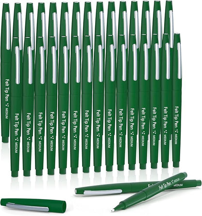 Lelix Felt Tip Pens, 30 Green Pens, 0.7mm Medium Point Felt Pens, Felt Tip Markers Pens for Journaling, Writing, Note Taking, Planner, Perfect for Art Office and School Supplies