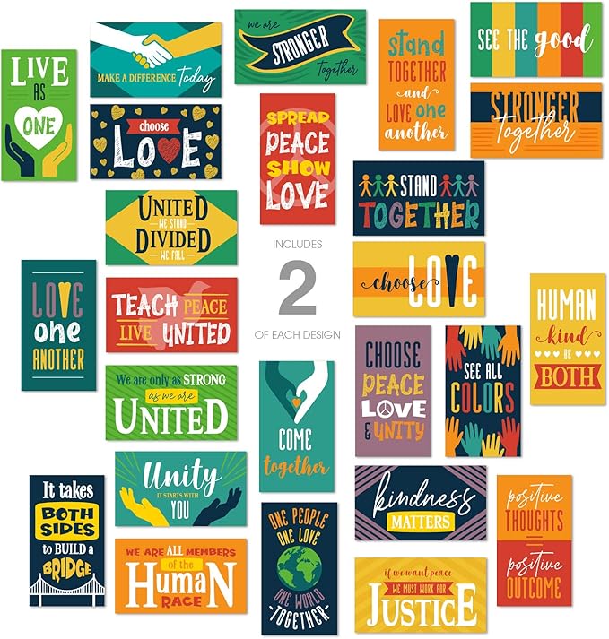 Unity Mini Note Cards / 50 Peace And Kindness Cards / 25 United Designs / 2" x 3.5" Inspirational Flat Mini Business Card Sized Notes/Made In The USA