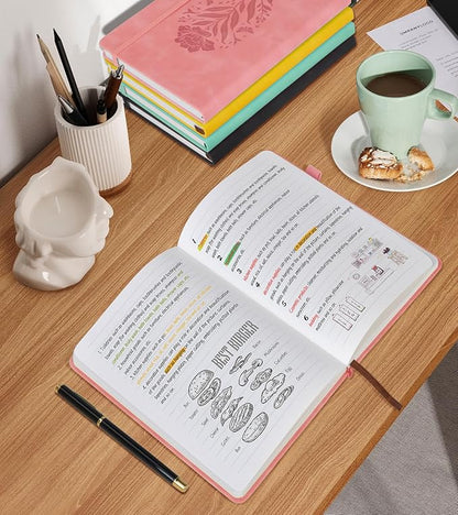 Lined Journal Notebook for Women, Hardcover Leather Journaling Notebooks, Pink B5 200 Pages Large Journals for Writing, College Ruled Notebook for Work School, Note Taking, Business Diary 7.6'' X 10''