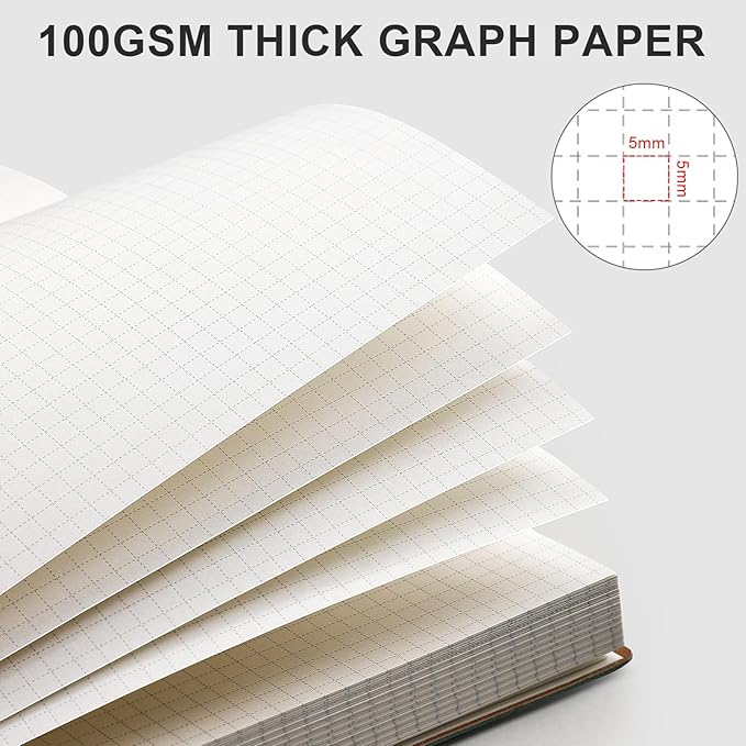 AHGXG Graph Paper Notebook - Grid Paper Notebook Large A4 8.5''×11'', 320 Pages Thick Journal, 100gsm Thick Graph Paper, Leather Softcover, Inner Pocket - Green