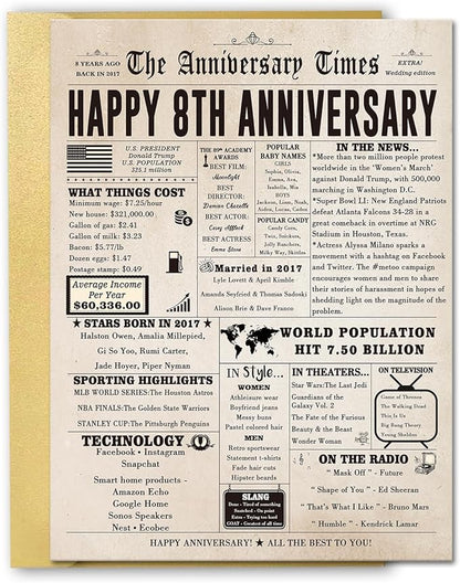 Jumbo 8th Anniversary Card for Women Men, Vintage 8 Year Anniversary Card Gift for Couple Parents, Retro 8 Wedding Anniversary Cards for Wife Husband