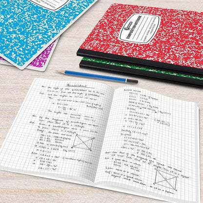 Composition Notebook Graph Paper, 5 Pack, 200 Pages (100 Sheets), Quad Ruled Composition Notebook, 4x4 Grid Graph Paper Composition Book, Assorted Colors, Hard Cover Graph Book, 9-3/4 x 7-1/2