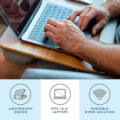 LAPGEAR Home Office Pro Lap Desk with Wrist Rest, Mouse Pad, and Phone Holder - Oak Woodgrain - Fits up to 15.6 Inch Laptops - Style No. 91599