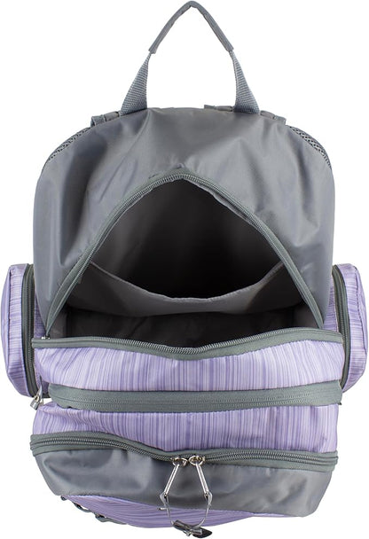 Eastsport Extra Large Backpack Expandable Oversized For Travel Hiking Work Camping Sports Outdoors With Drawstring Bag 18x13.5x9.5 Mochila De Viaje Lilac Stripes