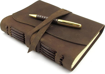 Sovereign-Gear Leather Bound Journal for Men and Women, A5 Handmade Journal Gift Set with Antique Notebook and Stylish Pen, Vintage and Classic, Sketchbook, Planner and Diary (300 Pages) (8x6)