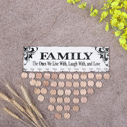 WINOMO Family Birthday Board Plaque DIY Hanging Wooden Birthday Reminder Calendar for Mom Dad Grandma Grandpa with 50pcs Round Discs