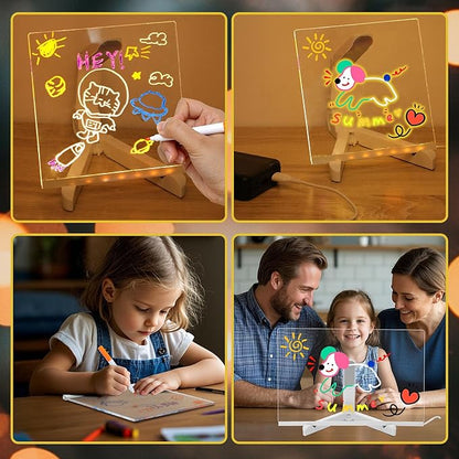 LED Note Board with Colors,LED Drawing Pad with 7 Color Pen,Light Up Acrylic Message Board with Adjustable Stand,Acrylic Dry Erase Board with Light for Office School Home,Gift for Kids(6"x6")