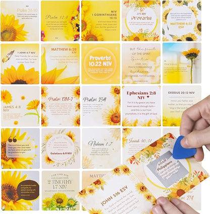 Bible Verse Prayer Cards, Sunflower 100 Scriptures Scratch-off Cards | Bible Verses for Daily Inspiration and Surprises, affirmations, Perfect Christian Gifts for Women, Prayer, and Encouragement