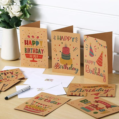 200 Set Unique Happy Birthday Card Bulk with Envelope and Sticker Blank Greeting Card Large 5 x 7 Inch Suitable for Office Kids Women Men, 20 Styles(Retro Style)