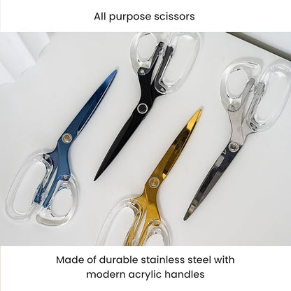 OfficeGoods 9” Stainless Steel Acrylic Scissors for Office and Home - Aesthetic and Sharp All Purpose Scissors, Perfect for Sewing, Arts and Crafts - Blue Silver Metal