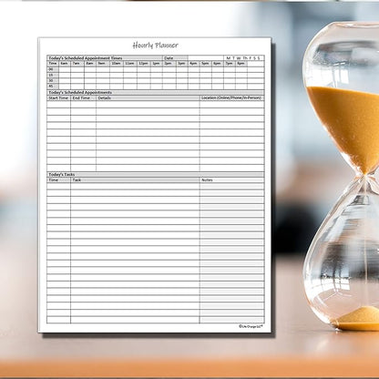 Hourly Planner Notepad. 60 Page Planning Pad w/Appointment Time Block, Task Log List & Note Sections. For Office Work Schedule & Time Management. 8.5 X 11, A4 Sheets.