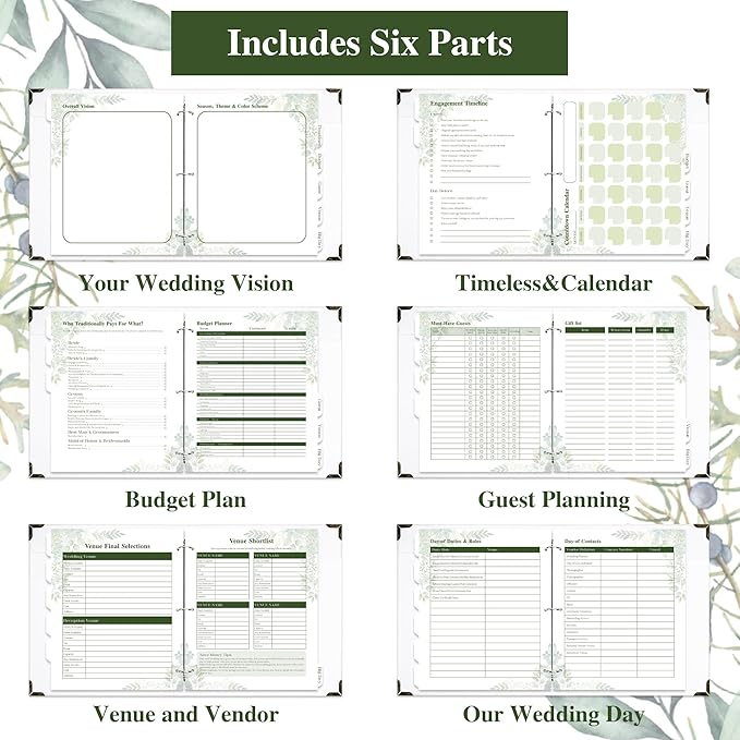 Vienrose Wedding Planner Book Organizer for the Bride, Gold Foil 'Wedding Planner' Linen Cover with Window Wedding Binder Engagement Gifts for Women Wedding Planning Book