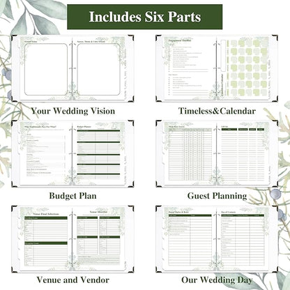 Vienrose Wedding Planner Book Set for the Bride, Gold Foil 'Wedding Planner' Linen Cover with Window Wedding Binder Includes Multiple Accessories Engagement Gifts for Women Wedding Planning Book