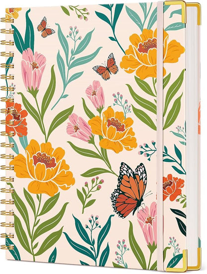 Cute Spiral Notebook Journal for Women, 200 Pages Lined Notebooks 8.5” x 11”, A4 Large Hardcover Spiral Journals with 100 GSM Thick Paper, College Ruled Notebook for Writing Work School, Orange Floral