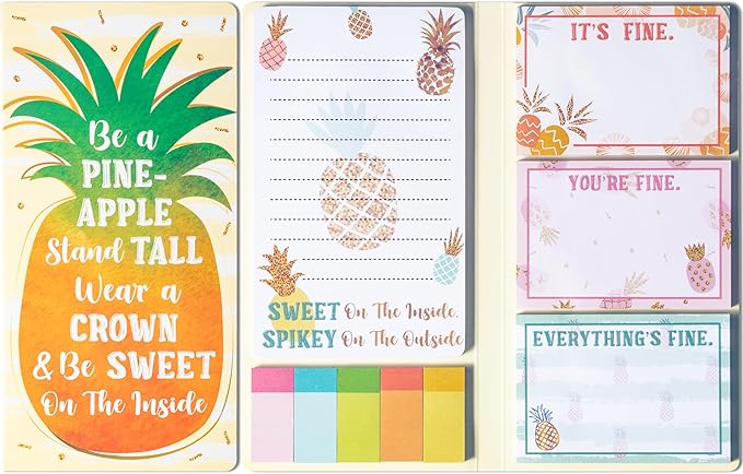 B1ykin Sticky Notes Set - Cartoon Theme Cute Self-Stick Notes Pad Teacher Appreciation Gifts， Self-Adhesive Writing Memo Pages Sticky to Do Notepad for Kids Employee School Office (Pineapple)
