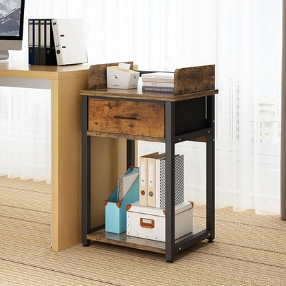 TigerDad Printer Stand with Storage Drawer, Multifunctional Desk Organizer for Fax Machine Scanner Files Utility Carts for Office Supplies, File Cabinet, Space Saving Design for Home Office