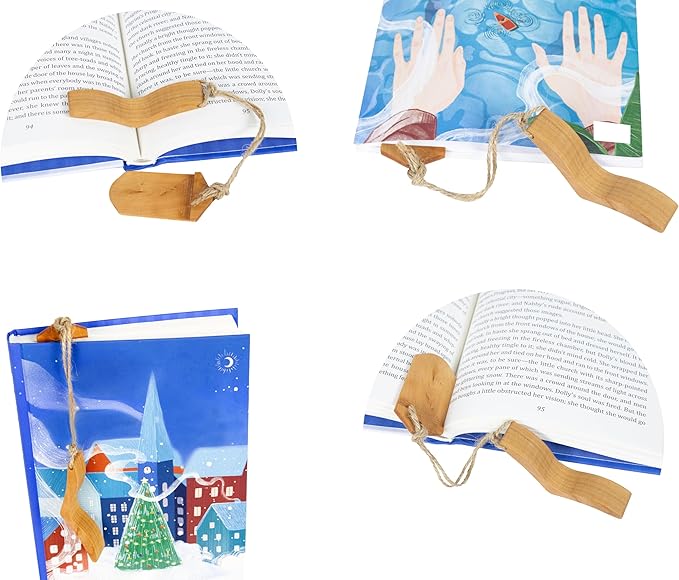 Handmade Wooden Book Page Holder - Wooden Thumb Bookmark - Novel Reading Accessories, Book Gadgets, Presents for Readers, Book Lovers Gifts, Bookworm (Pear Natural)