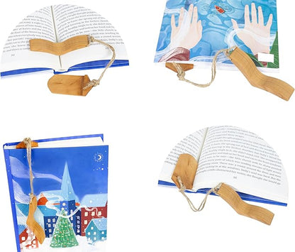 Handmade Wooden Book Page Holder - Wooden Thumb Bookmark - Novel Reading Accessories, Book Gadgets, Presents for Readers, Book Lovers Gifts, Bookworm (Pear Natural)