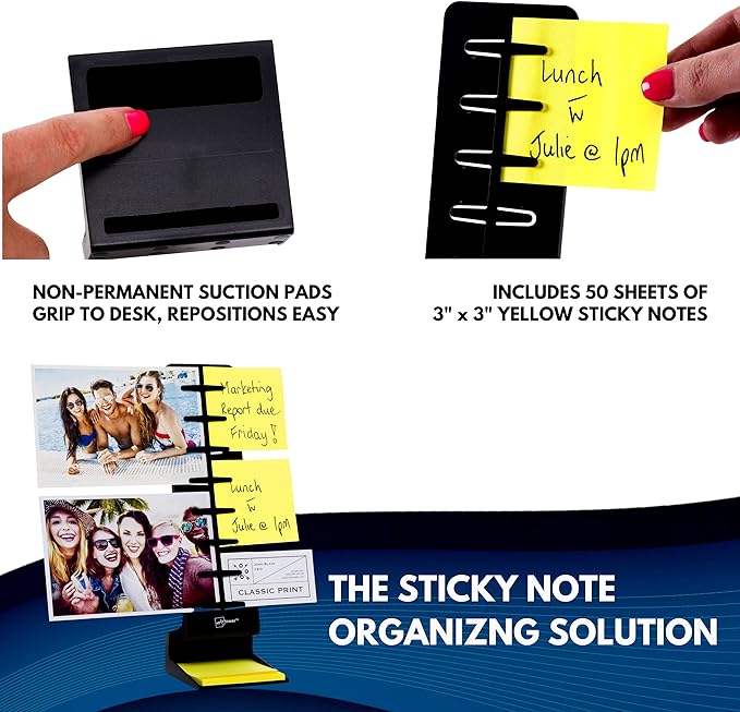 Note Tower Desktop Pro Dual Document Holder for Typing | Compact 2 Page Paper Holder Stand for Desk | Document Stand Holds Copy Paper, Photos & Post Notes | Dispenser includes 3x3 Sticky Notes | Black