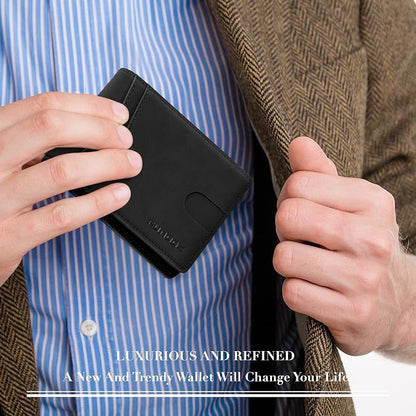 RUNBOX Wallet for Men Slim Rfid Leather 2 ID Window With Gift Box