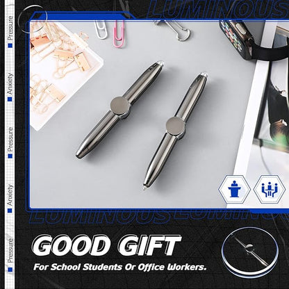 Chinco 2 Pieces Fidget Spinning Pen with LED Light Multi Functional Help Thinking Ballpoint Gift Pen for Adults Students Teenage(Gray)