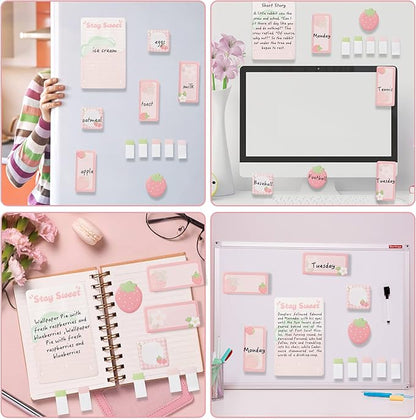 Life is Berry Sweet Sticky Notes Set, 550 Sheets, Strawberry Pattern Self-Stick Notes Pads Summer Fruit Divider Tabs Bundle Writing Memo Pads Back to School Office Supplies Small Gift