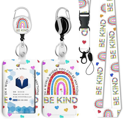 Rainbow Puzzle Badge Holder with Retractable Reel and Breakaway Lanyard，Badge Clips Retractable Heavy Duty Badge Reel，Funny Keychain，ID Holder with Breakaway Lanyard for School Nurse Office Teen