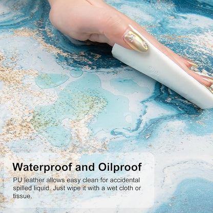 QIYI Desk Pad Large Keyboard and Mouse Pad for Laptop Computer, PU Leather Desk Cover Protector, Desk Décor Accessories for Office Home Work Writing Gaming 31.5" x 15.7" - Blue White Marble