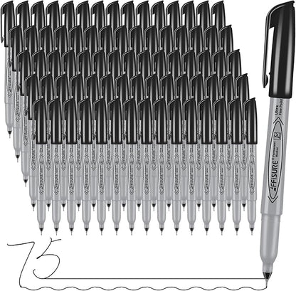 Permanent Markers, Ultra Fine Point, Black, 75 Count, 0.4mm, Fine tip permanent marker set, quick dry, waterproof, fading resists, durable, marks on paper, glass, ceramic, plastic, wood, rock, metal