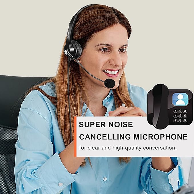 Phone Headset with Microphone Noise Cancelling, Call Center Telephone Headset with RJ9 Jack, Work for Avaya 1408 9508 1416 Shoretel 230 480 Mitel 5220 Polycom NEC Allworx Zultys Aastra Landline Phones