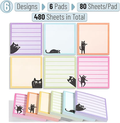 Mr. Pen- Sticky Notes, 3" x 3", 6 Pads, 480 Sheets, Black Cat Sticky Notes, Cat Notepad, Sticky Note Set, Cute Notepads, Aesthetic Sticky Notes Set, Cute Sticky Notes Cute, Fun Sticky Notes