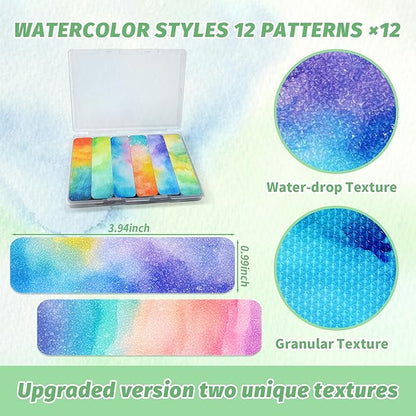 72 Pieces Anxiety Sensory Stickers with Storage Box - Calming Stickers 2 Textured Surface - Fidget Strips for Office & Classroom Desk Adult & Teen Stress (Watercolor)