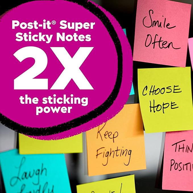 Post-it Super Sticky Notes, 10 Sticky Note Pads, 1.875 x 1.875 in., School Supplies, Office Products, Sticky Notes for Vertical Surfaces, Monitors, Walls and Windows, Canary Yellow