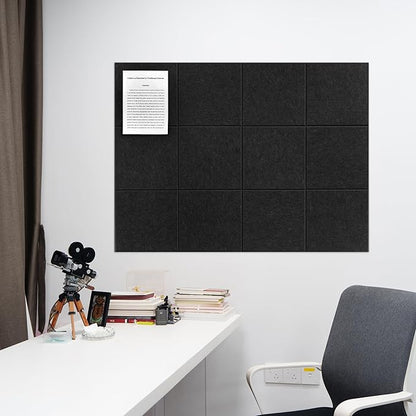 Large Felt Bulletin Board(48" x 36"),Cork Board Alternative,12 Pack Felt Wall Tiles with Safe Removable Adhesive Tabs,Notice Pin Board/Message Board/Vision Board for Office, School & Home