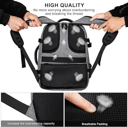 Carry On Backpack, Large Travel Laptop Backpacks, Personal Item Travel Bag with USB Charge Port, Flight-Approved Backpack for Traveling, Water Resistant Luggage Computer Daypack for School, Grey