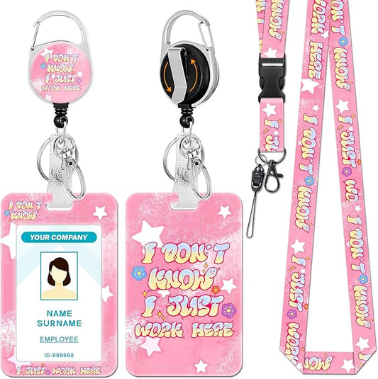 Lanyards for Id Badges, Cute Funny Badge Holder with Retractable Reel Clip, Work Name Tags Keychain Lanyard ID Card Protector Cover Case for Women Teacher Nurse Nursing Doctor Office