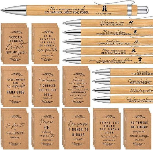Fuutreo 30 Sets Spanish Christian Notebook Bible Verse Ballpoint Pen Versículos Bíblicos En Español Religious Easter Gifts for Women Men Bible Study Sunday School