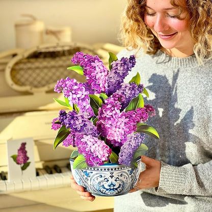 Freshcut Paper Pop Up Cards, Garden Lilacs, 12 Inch Life Sized Forever Flower Bouquet 3D Popup Greeting Card, Birthday Cards, Thank You Card, Blank Notecard & Envelope