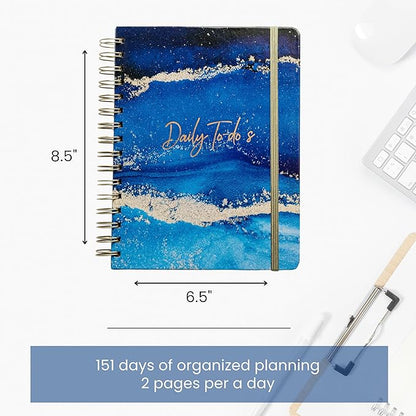 Paper 'n Such Undated Daily Planner, Spiral To Do List Notebook to Organize Your Daily Tasks and Agendas (6.5x8.5), School Or Office Supplies for Women & Men - Dark Blue