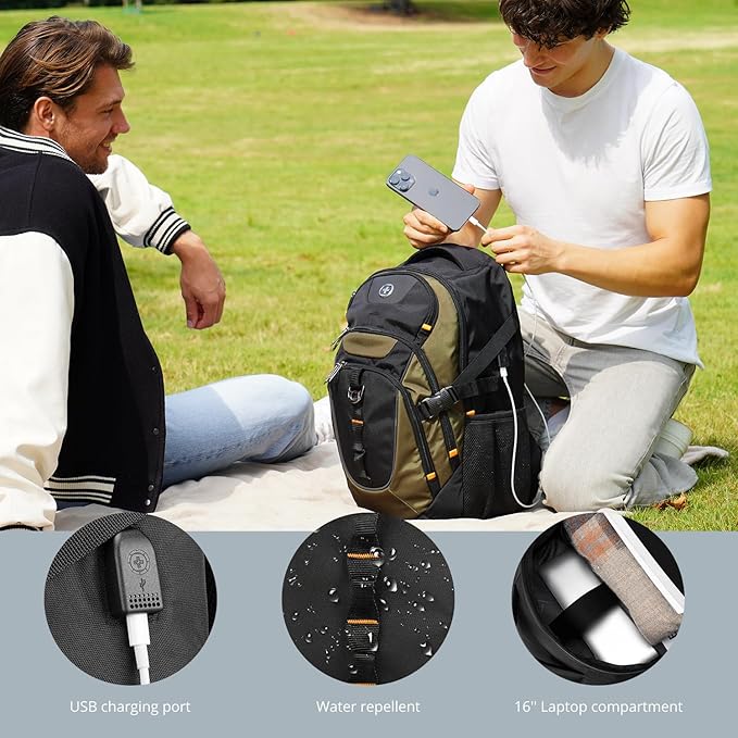 Swissdigital Design Large Business Laptop Backpack with Smart USB Charging Port, Travel Backpack Fits 15.6 inches laptops, Water Repellent College Backpack for Men Women (VECTOR SD803-34 Tan/Black)