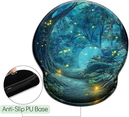 Firefly Forest Mouse Pad with Wrist Rest, Ergonomic Mouse Pad Wrist Support with Non-Slip Pain Relief PU Base, Funny Computer Mousepad, Cute Office Supplies Home Desk Accessories Decor
