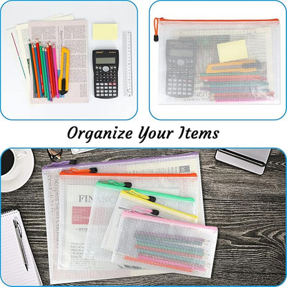 Umriox Zipper Bags, 6 Assorted Size (6 Colors, 12 Packs), Project Bags for Cross Stitch, Mesh Zipper Pouch for Office Supplies Travel Accessories and Board Games Storage