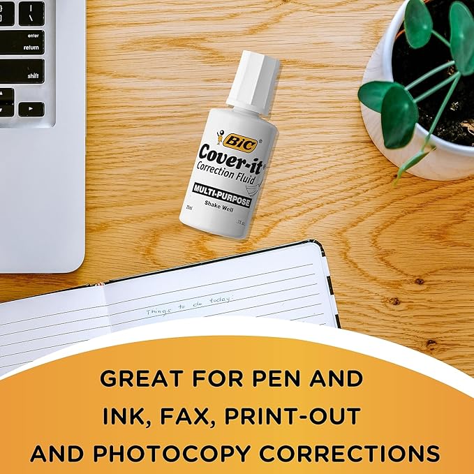 BIC Cover-It Correction Fluid, 20 Milliliter Bottle, White, 1/Each (WOC12-WE)