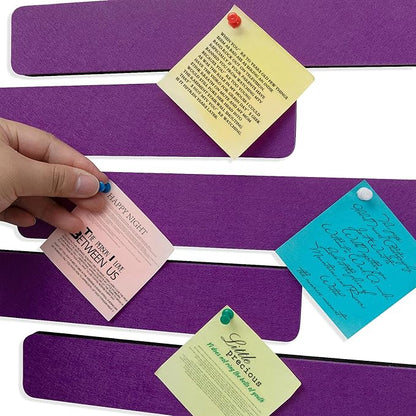 Felt Pin Board Bar Strips Bulletin Board for Bedrooms Offices Home Wall Decoration, Notice Board Self Adhesive Cork Board with 35 Push Pins for Paste Notes, Photos, Schedules (Purple)