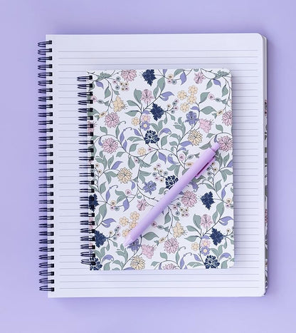 Steel Mill & Co Cute Floral Large Spiral Notebook College Ruled, 11" x 9.5" with Durable Hardcover and 160 Lined Pages, Purple Vine Ditsy