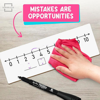 SCRIBBLEDO 10 Pack Dry Erase Number Line White Boards 4x12 Inch Lapboard Double Sided Whiteboard Numbers 1 Thru 10 and 20 I Math White Board for Kids Students Classroom Addition Subtraction Division